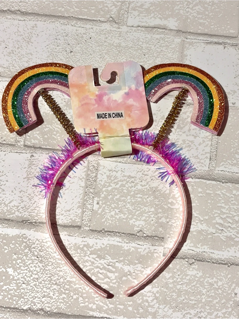 Party With Pride Rainbow Bobble Tinsel Headband Pink NEW
